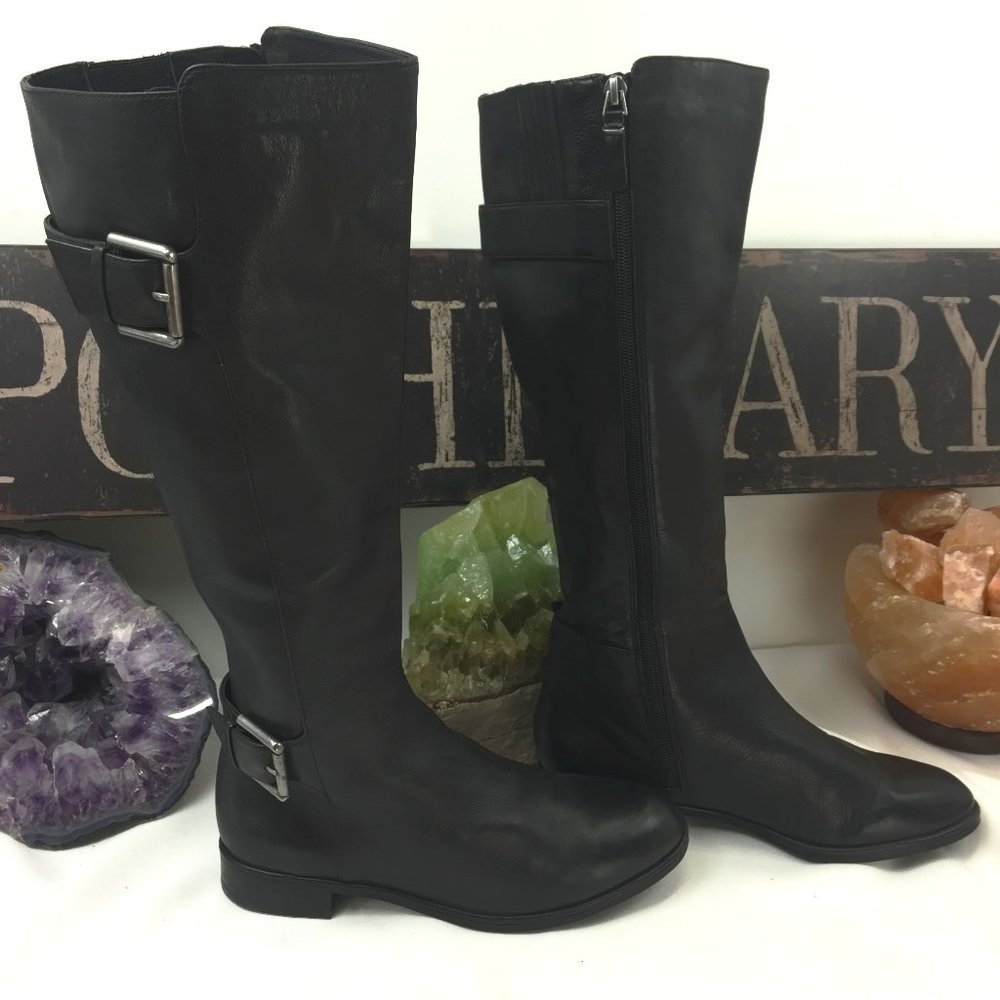 Via Spiga Black Calf Boots Leather Zip Buckle